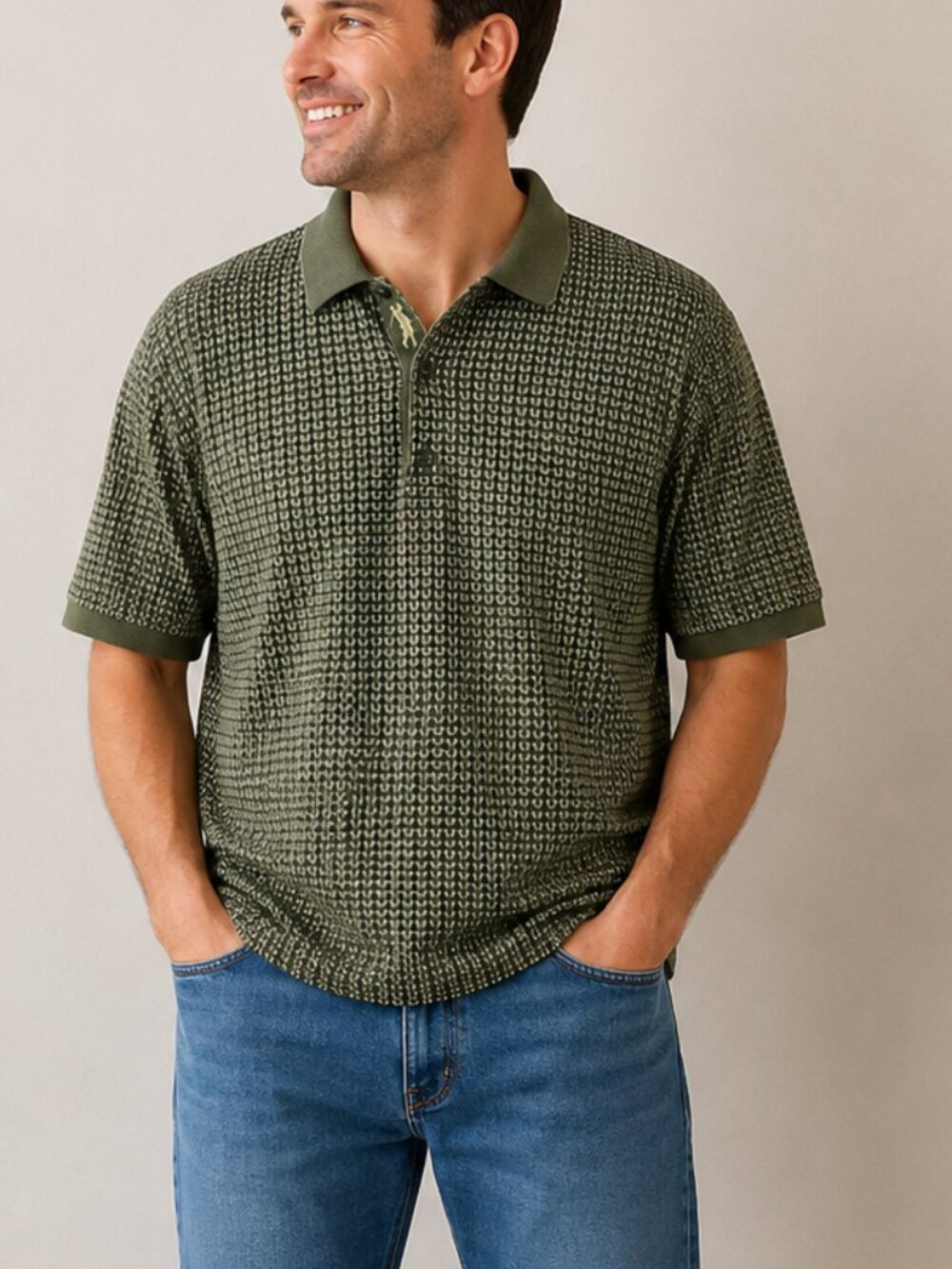 Bobby Jones Diamond Pattern green Polo Shirt size large